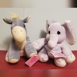 Precious Moments Tender Tails Plush Elephant and Donkey Toy Set  Gray and Purple